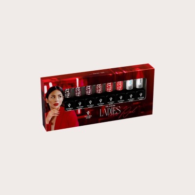 Pack Gel Polish Ladies Love Red con 6 esmaltes gel rojos y top brillo y mate para manicura profesional