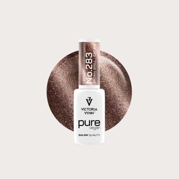 Pure Vegan Creamy Hybrid 283 Brown Spell esmalte híbrido vegano marrón con efecto Cat Eye