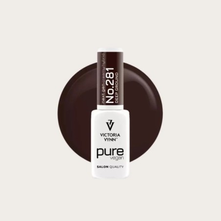  PURE VEGAN 281 Deep Ground esmalte semipermanente marrón chocolate con muestra de color