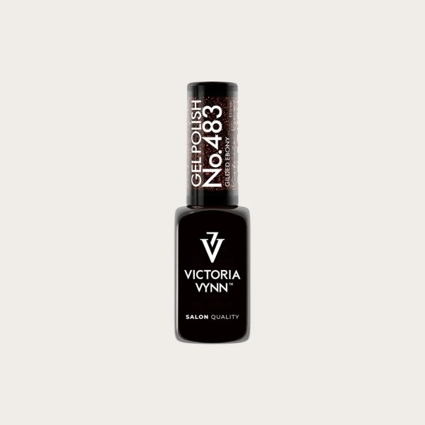 Gel Polish 483 Gilded Ebony esmalte semipermanente marrón oscuro con destellos dorados de Victoria Vynn