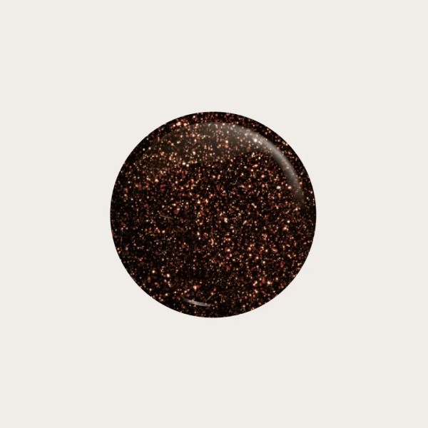  Gel Polish 483 Gilded Ebony muestra del tono marrón chocolate con partículas de brillo dorado